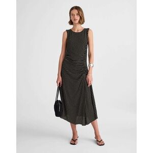 NWT Madewell Asymmetrical Ruched Midi Dress Black White Polka Dot Sz 4 NX615